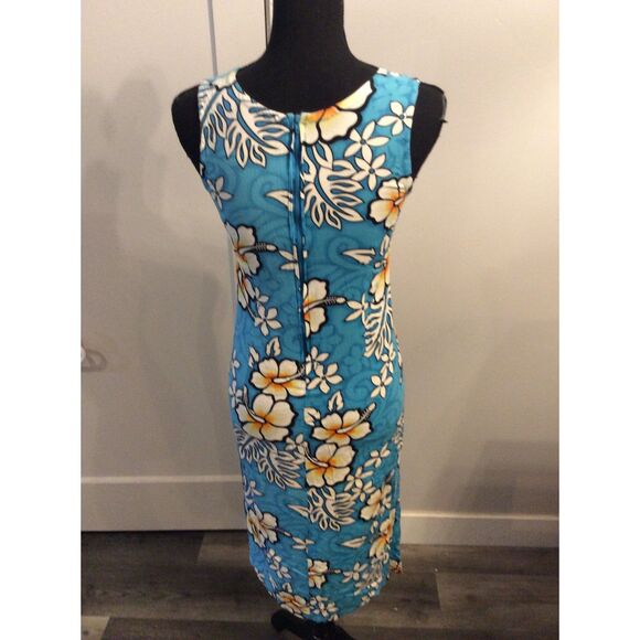Tiki Palm Tropical Coconut Girl Hawaiian Dress Vintage Blue Small S - Picture 3 of 5